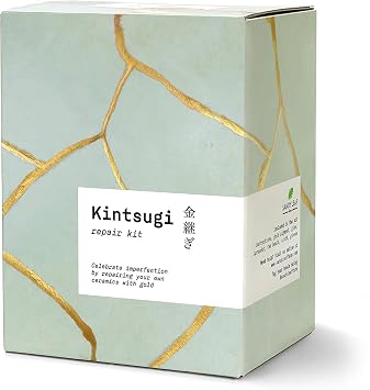 Sandy Leaf Farm Kintsugi Repair Kit - Repair Your own Ceramics with Gold Powder - Includes Two Beautiful Practice Bowls