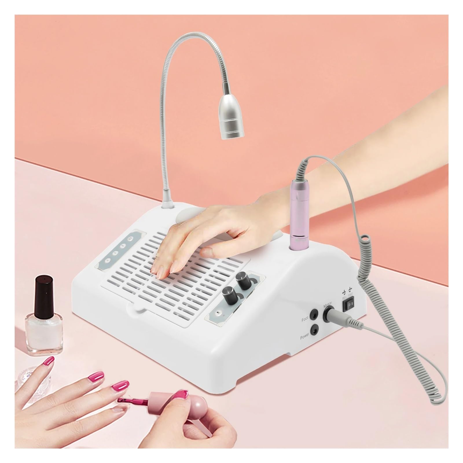 5-in-1 Electric Nail Drill Machine UV/LED Lights 178W Salon Grade suitable for Most Adhesives White