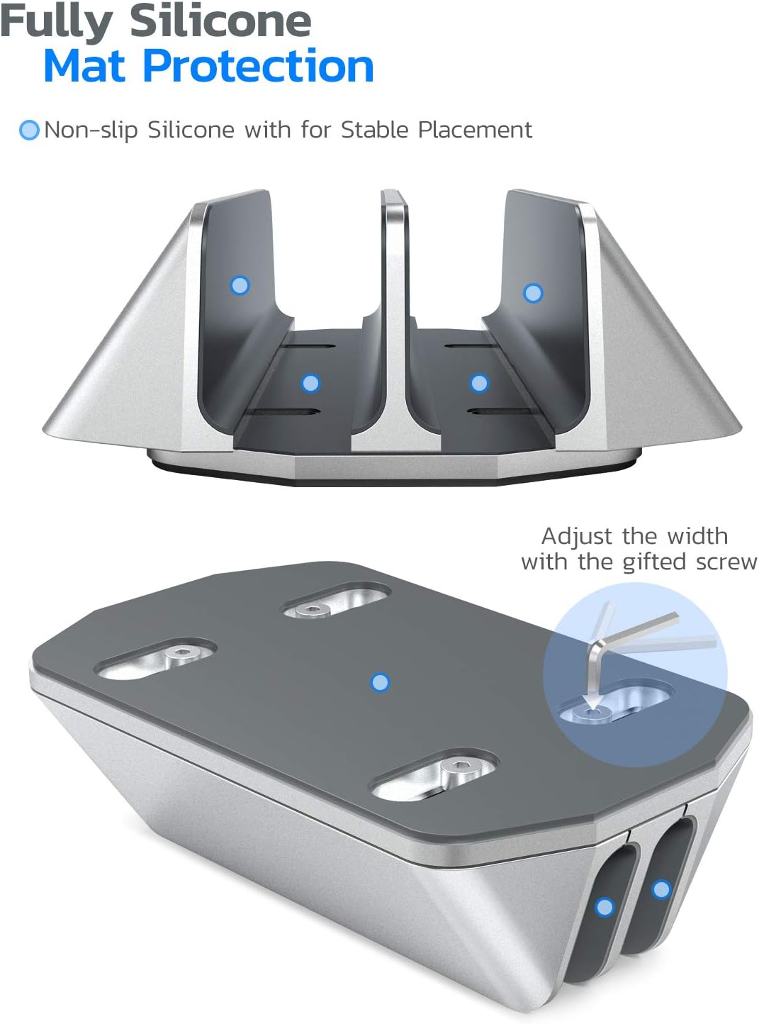 Nulaxy Vertical Laptop Stand, Space Saving Laptop Holder Desk with Dual Docks, Compatible with MacBook, All Laptops up to 17.3 inches - Silver
