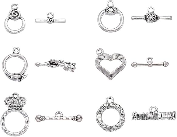 Amazon Com 30sets Tibetan Style Alloy Toggle Clasp Antique Silver T Bar Closure Mixed Styles For Necklace Bracelet Jewelry Making Everything Else