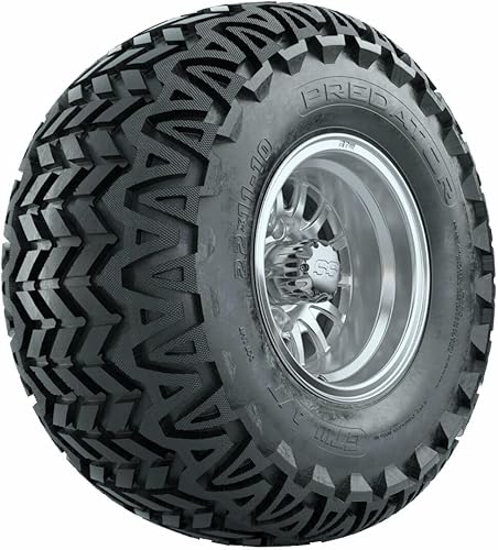 GTW Combo de ruedas y neumáticos para carrito de golf de 10 pulgadas  GTW Medusa ruedas mecanizadasplateadas en neumáticos todo terreno 22x11-10