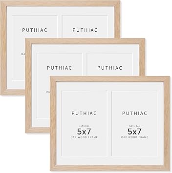 8.5x11 Oak Wood Picture Frame - Minimalist 8.5x11 Picture Frame with Mat Display 2Pcs 5x7 Photos, 5x7 Picture Frame Wood, Natural Solid Wooden Picture Frames(3 Pack, Beige)