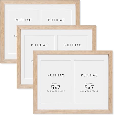 8.5x11 Oak Wood Picture Frame - Minimalist 8.5x11 Picture Frame with Mat Display 2Pcs 5x7 Photos, 5x7 Picture Frame Wood, Natural Solid Wooden Picture Frames(3 Pack, Beige)