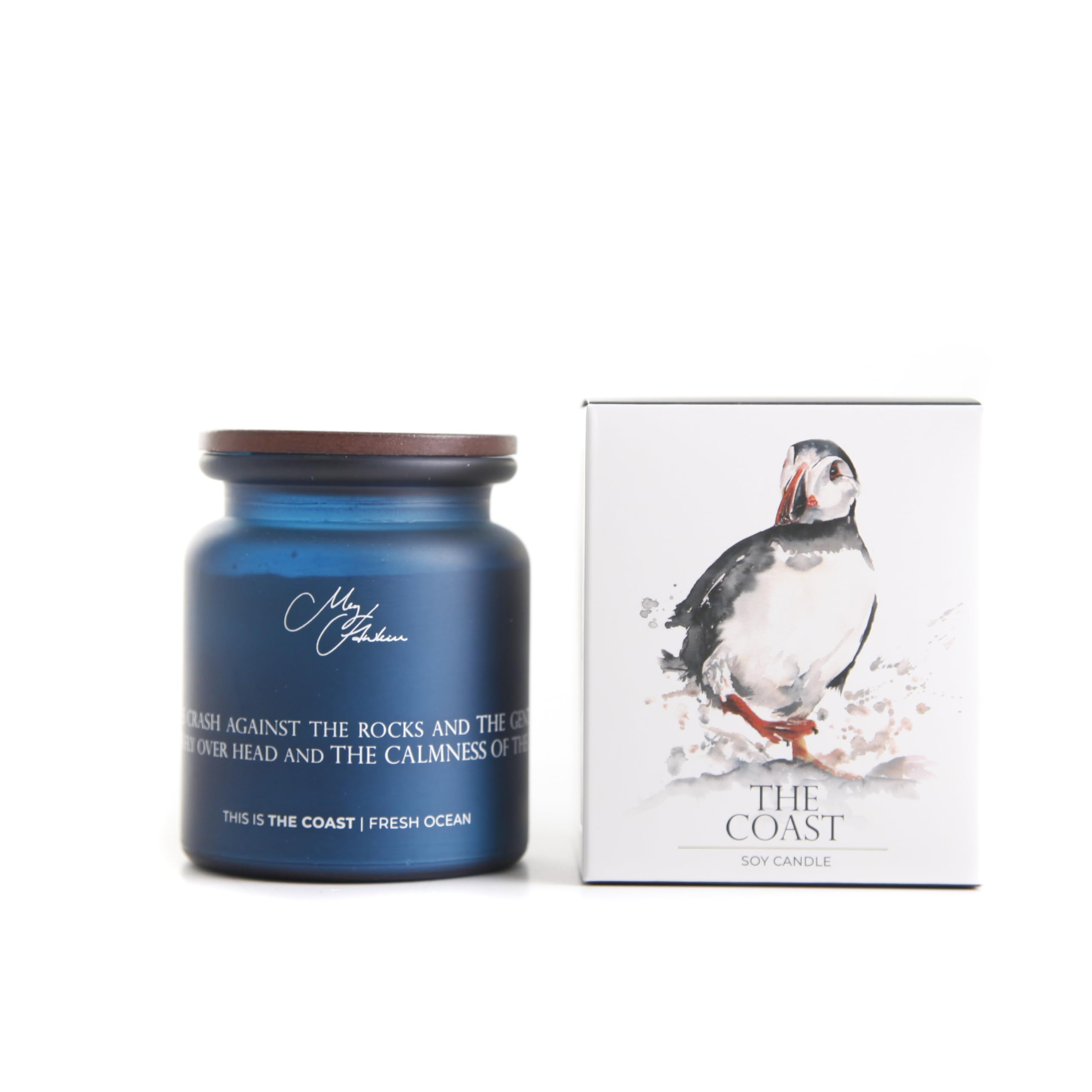 Meg Hawkins Blue The Coast - Puffin Design Candle
