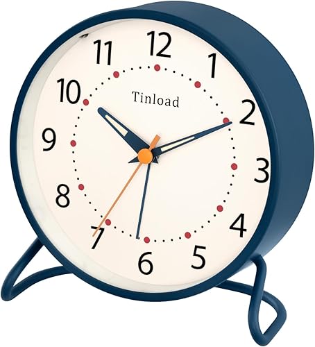 Miniatura 9 de Reloj despertador analógico retro antiguo de 4.5 pulgadas, funciona con pilas, pequeño y silencioso con luz nocturna, funciona con pilas, para sala