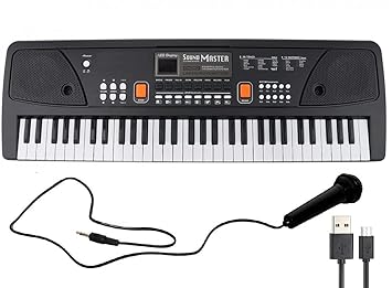 SUPER TOY 61 Key Piano Keyboard Musical Instrument with Recording Function and LED Display - Pack of 1, Black