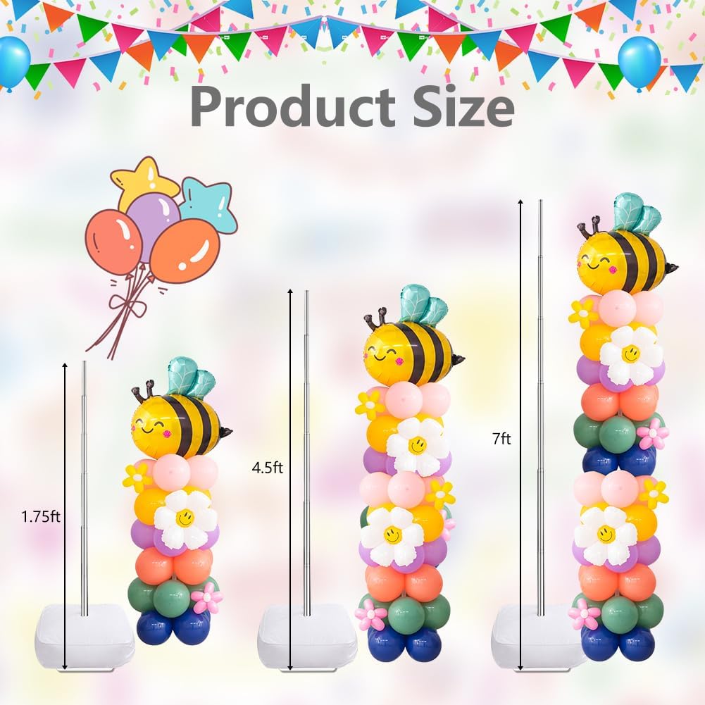 Balloon Column Stand Kit Set of 4, 7 Feet Height Adjustable Balloon Stand Kit for Floor, Balloon Pillars Stand Kit Reusable for Birthday, Wedding, Baby Shower, Graduation Party Decorations (4 Set)