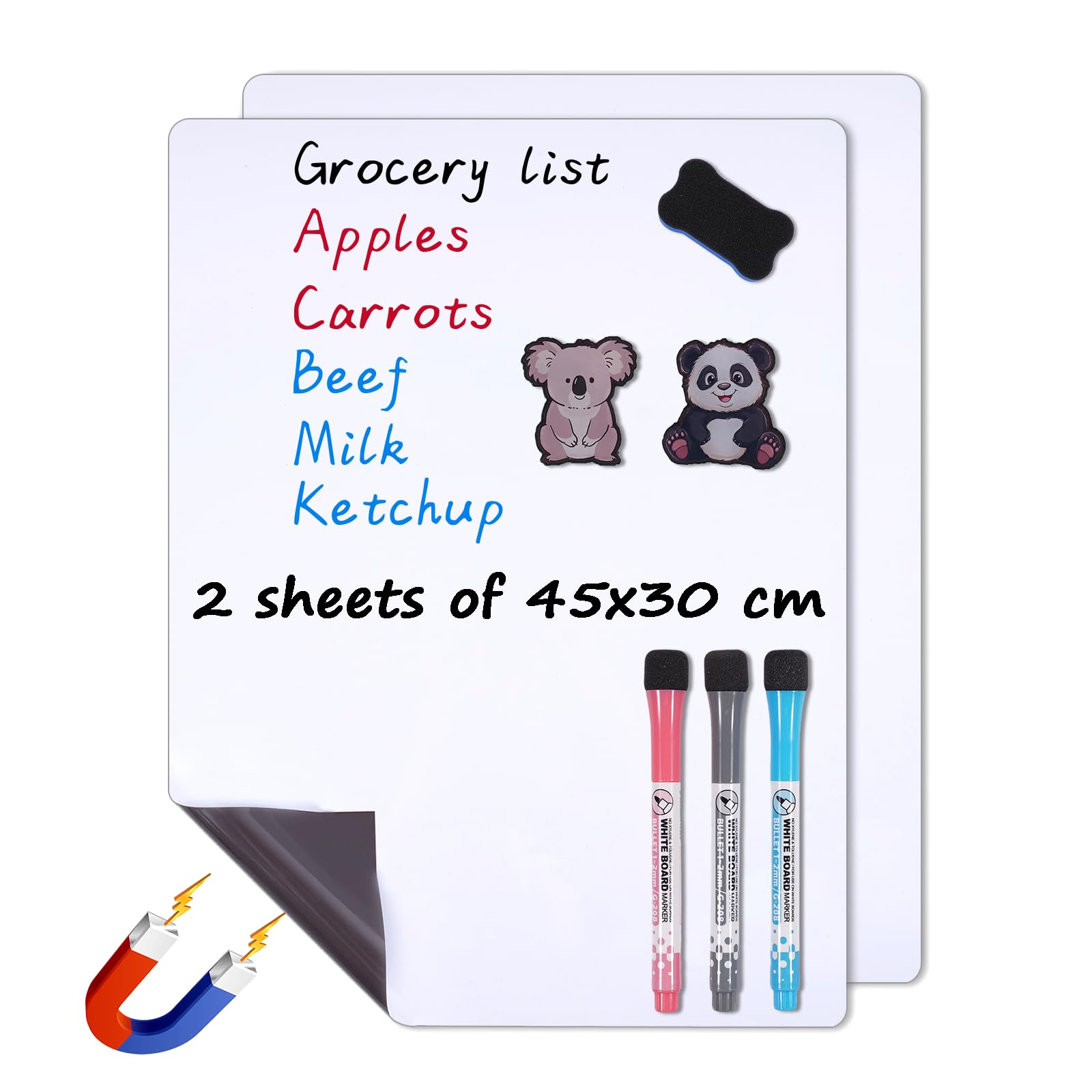 WIBOSOGA Magnetic Dry Erase Whiteboard for Fridge, 2-Pack 45 x 30 cm