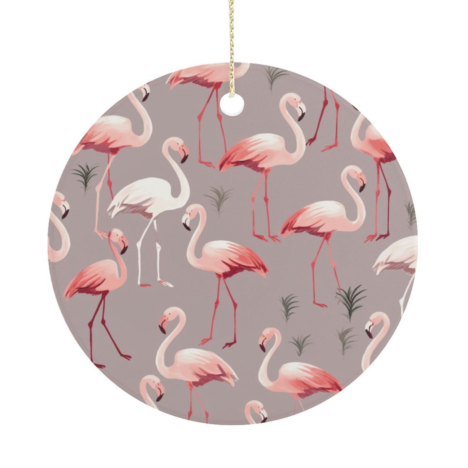 Pink Flamingo Pattern Christmas Ornament,Round Ceramic Ornaments Personalized Christmas Tree Ornament for Holiday Porcelain Keepsake Gifts Ideas Home Decor