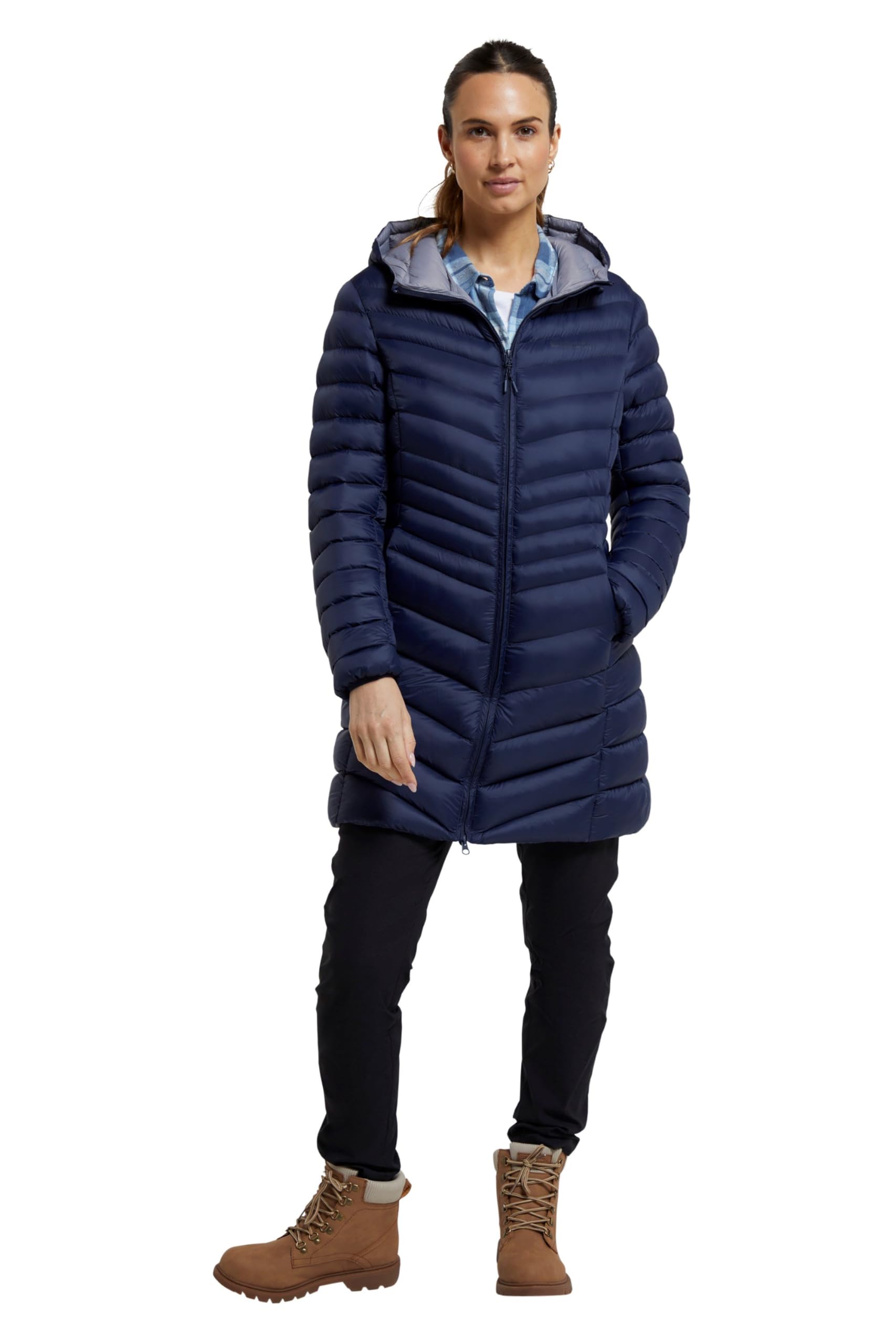 Mountain Warehouse Florence Womens Winter Long Padded Jacket - Water Resistant Rain Coat, Lightweight Puffer Jacket, Warm, 30C Heat Rating - for Outdoors, Walking Navy Women's Size 24