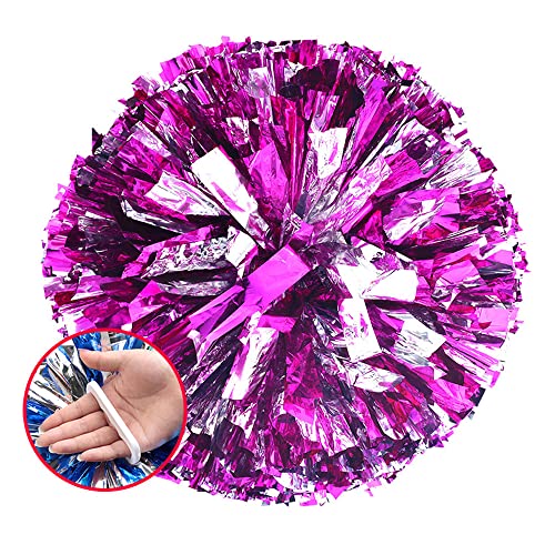 PUZINE Confezione da 2 pompon da cheerleading in lamina metallica e anello in plastica, confezione da 2 (80 g) (rosa con argento)