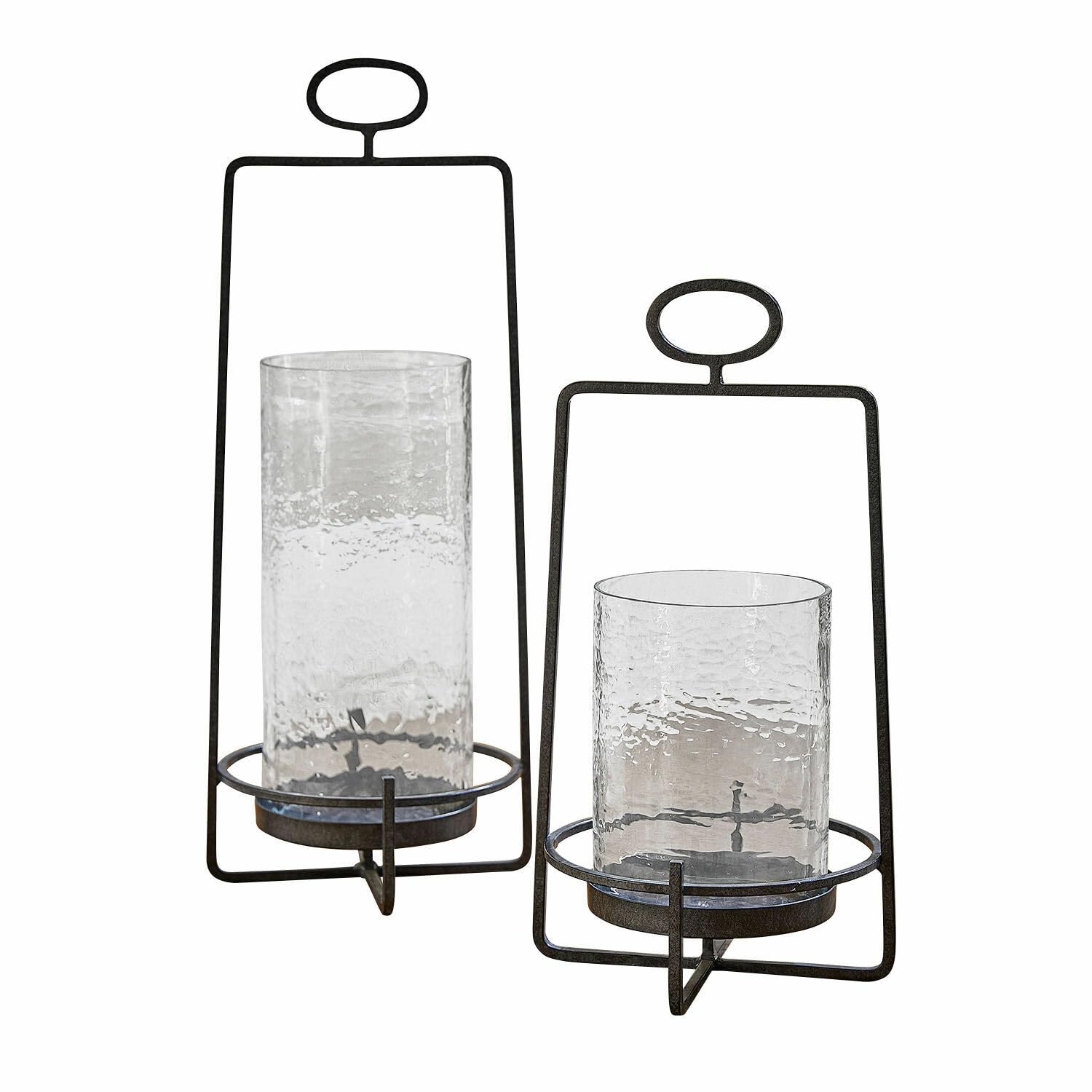 Loberon Zevara Lot de 2 lanternes - Verre soufflé à la Bouche - Cylindres Amovibles, Noir/Transparent