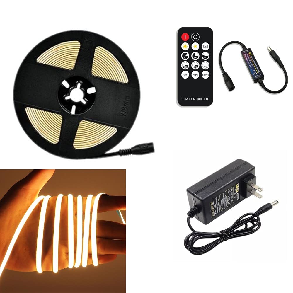 KuMax 16.4FT FCOB 480leds/m Led Lights for Bedroom Width 4mm Strip RF11 Keys Dimmable High Density Flexible Tape Lights Cool White 6000K DC12V (Cold White)