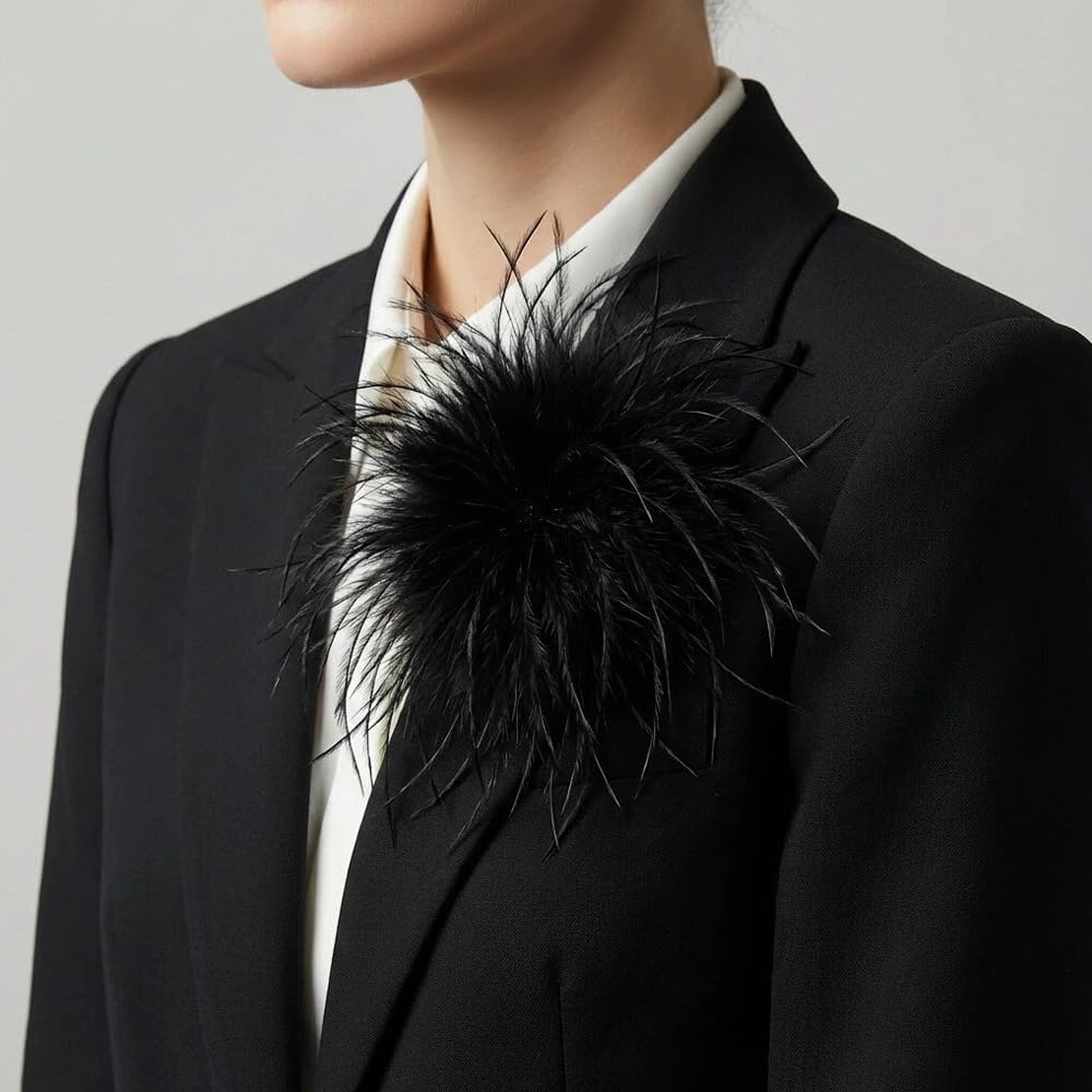 Dainty Feather Flower Brooch Pin for Women Oversized Floral Lapel Pins Elegant Feather Corsage Brooches Suit Clothes Shawl Dress for Wedding Party Banquet Dance Trendy Jewelry 150mm