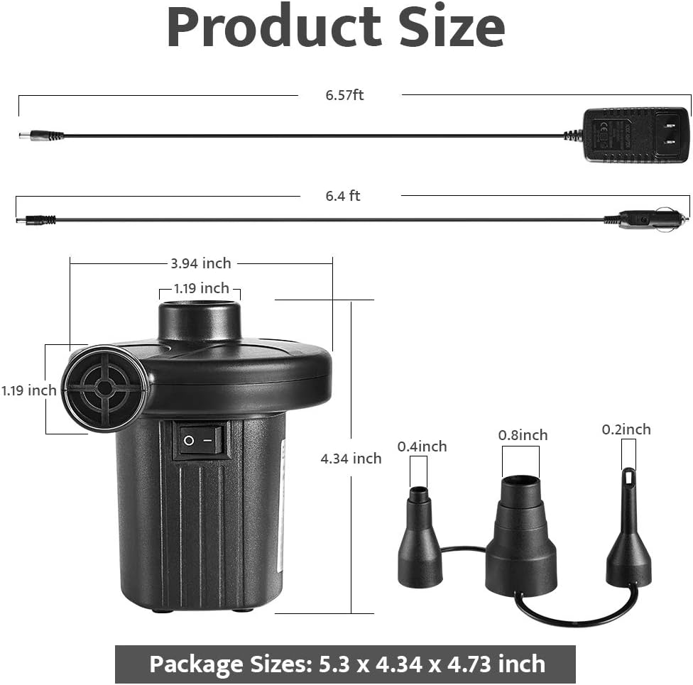 Electric Air Pump Quick-Fill Air Pump for Inflatable Couch,Airbeds,Swimming Ring,Inflatable Pool,2 in 1 Portable Air Mattress Pump,Powerful Electric Inflator Air Pump with 3 Nozzles 110-240V AC/DC