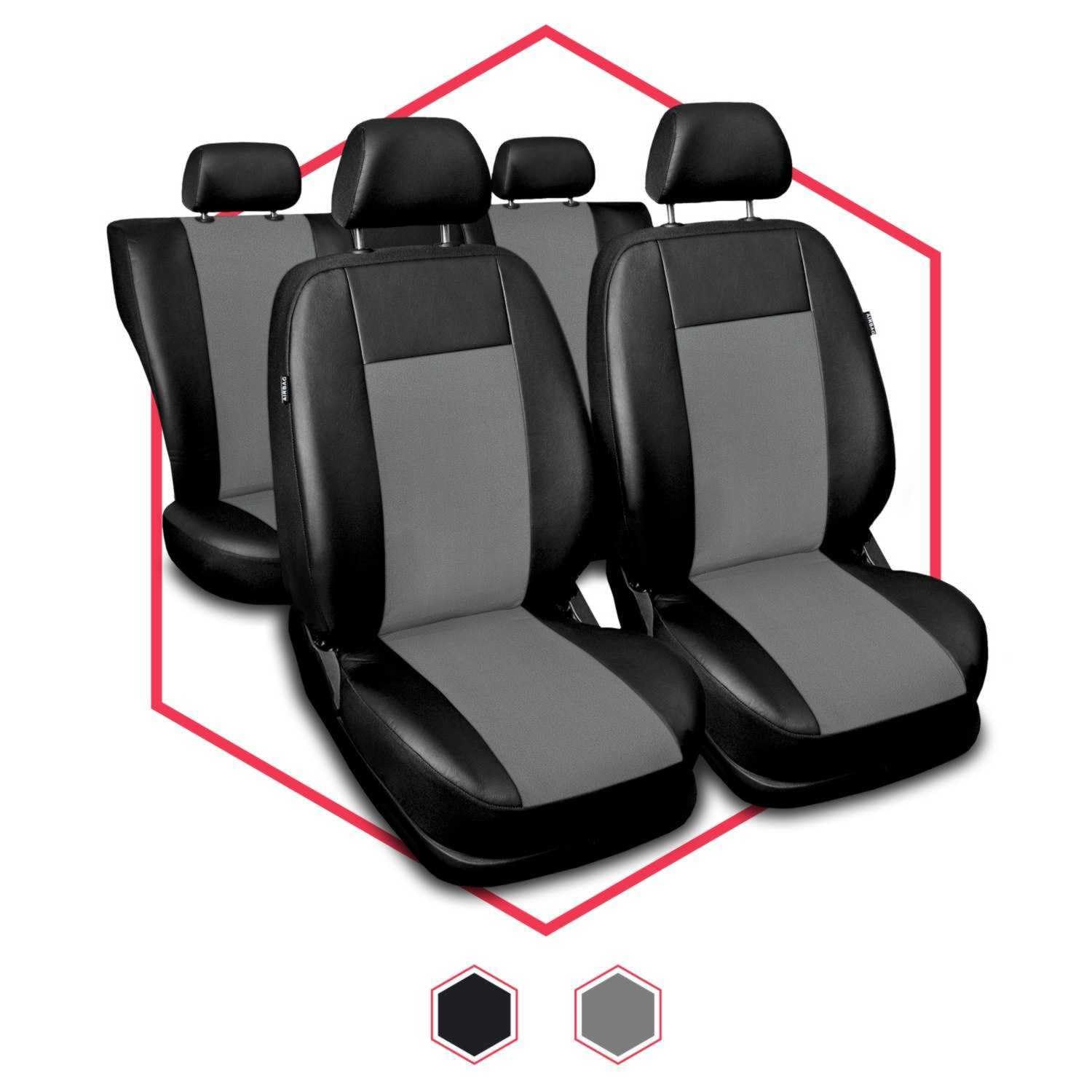 3er Set Saferide Autositzbezüge PKW universal | Auto Sitzbezüge Kunstleder Grau für Airbag geeignet | für Vordersitze und Rückbank | 1+1 Autositze vorne und 1 Sitzbank hinten teilbar 2 Reißverschlüsse