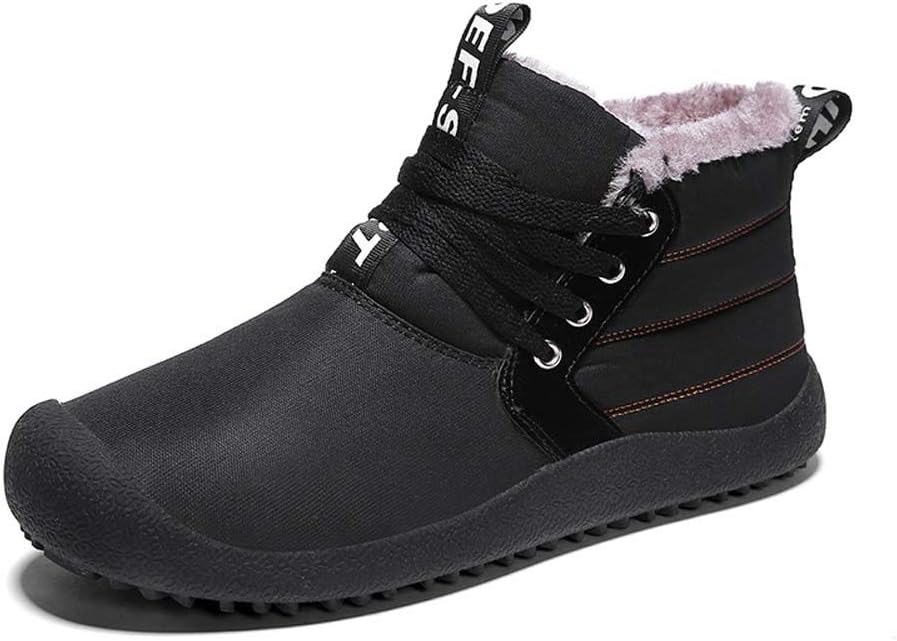 Men Winter Snow Boots Warm Sneaker High Top Antiskid Suede Leather Fur Lined Shoes Black 42