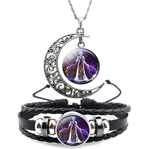 12 Zodiac Constellation Necklace Bracelet Time Gemstone Horoscope Astrology Moon Crescent Necklace for Women Men Birthday Gift Jewelry