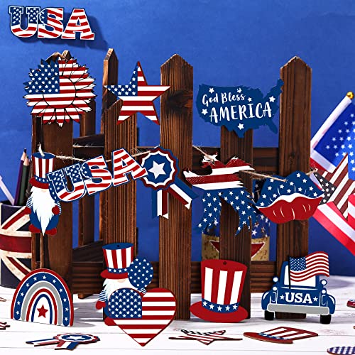 Patriotic Wooden Ornaments 4Th Of July Wood Hanging Ornaments For Tree Independence Day Gnome Wooden Ornament Or Tiered Tray Decorations For Independence Day Party Favors (Cute Style, 24 Pieces) #TOP6