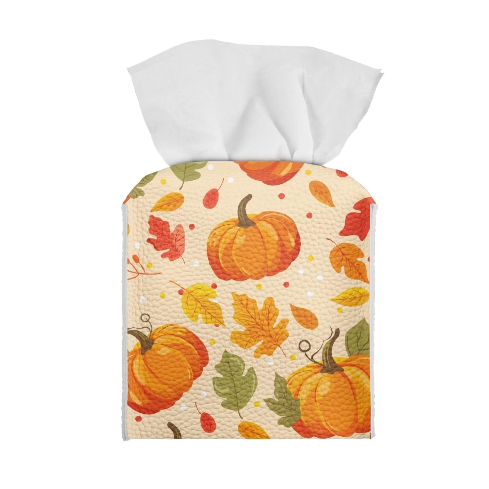 doginthehole Fall Decor Tissue Box Cover Autumn Maple Leaf Pumpkin Modern PU Leather Square Tissue Holder Decorative Facial Paper Organizer Dispenser for Bathroom Vanity Countertop, Nightstands, Car