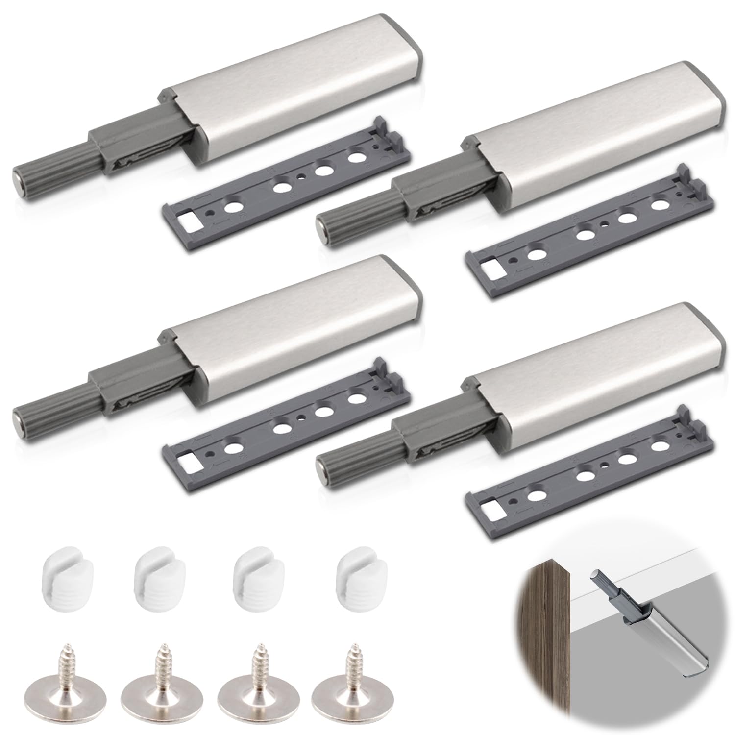 BEBUSINGOTO Confezione Da 4 Chiusure Magnetiche Per Porta Apriporta A Pressione Chiudiporta Magnetico A Pressione Argento 87536567 - Foto 2