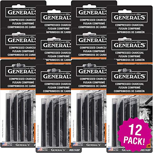 General Pencil Company Compressed Charcoal Sticks 4 Count, Multipack of 12