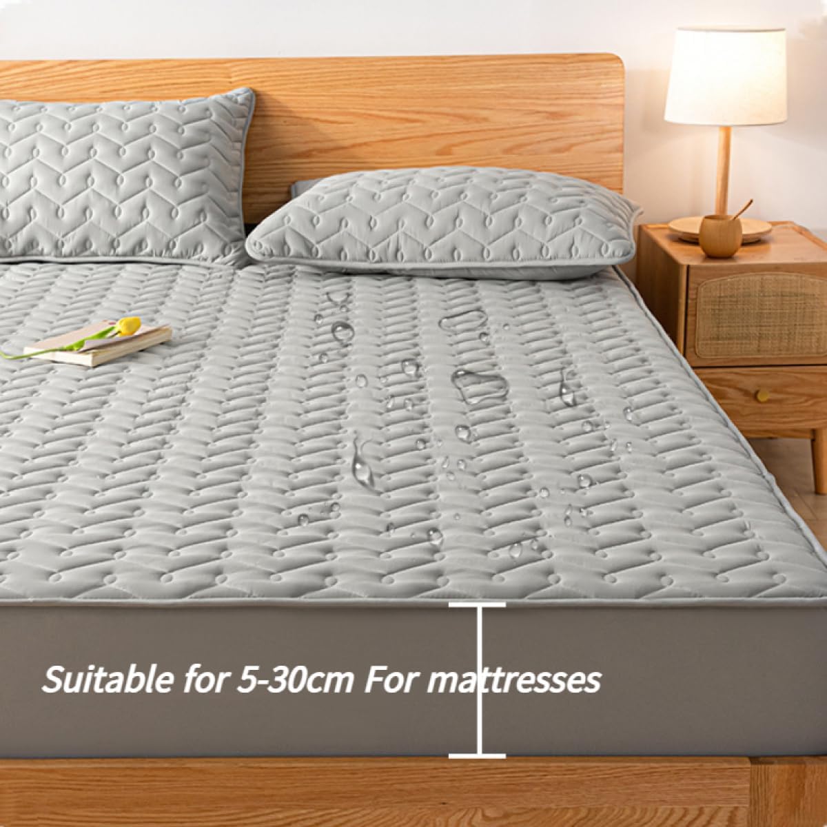 マットレスプロテクター - 柔らかく 深めのポケットシーツ、10インチマットレス用、滑り止めカバー(6,Queen:59inchx7