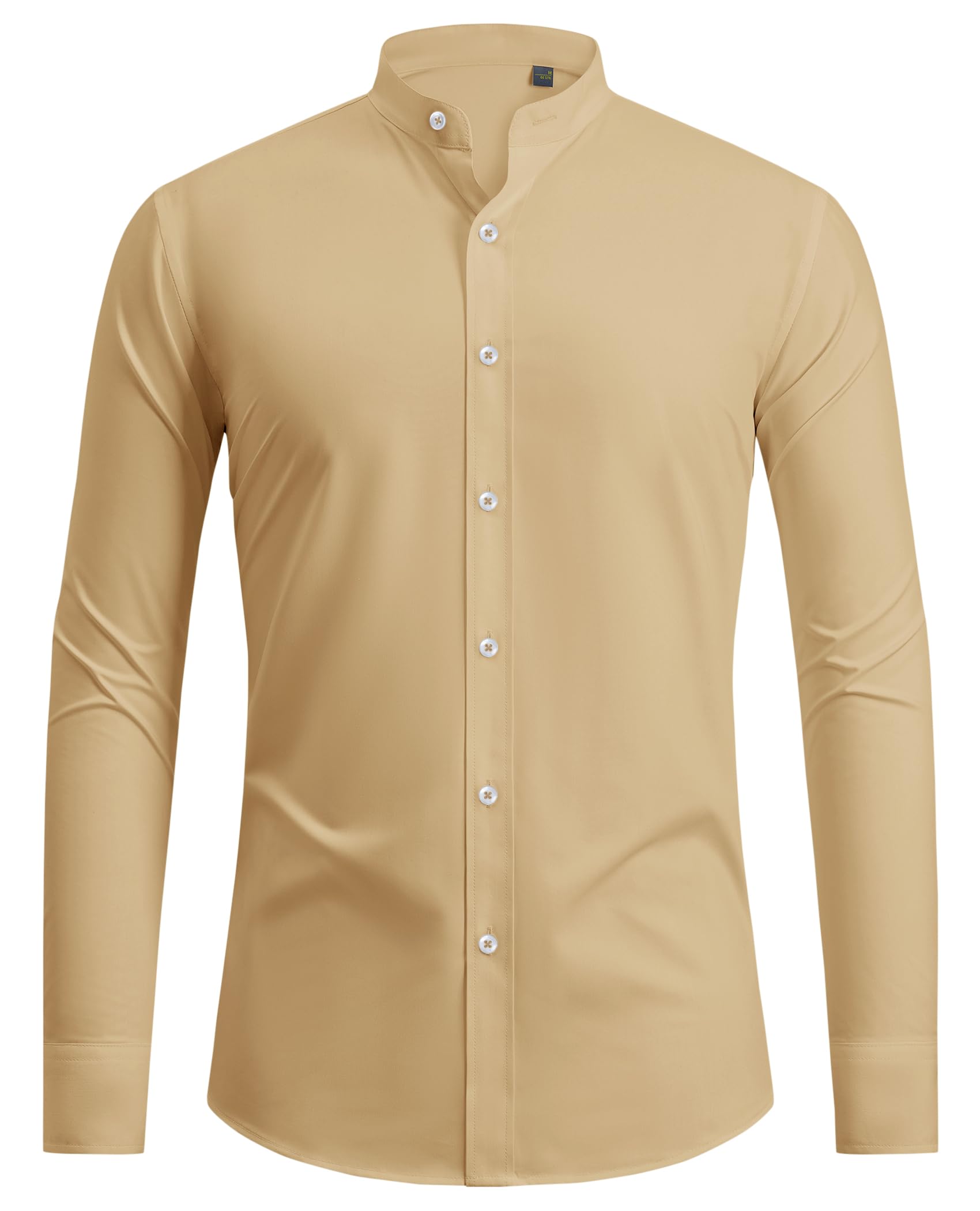 siliteelon Hemd Herren Langarm Stehkragen Hemden Herren Bügelfrei Kragenloses Freizeithemd Regular fit Business Anzug Hemd für Männer ohne Tasche