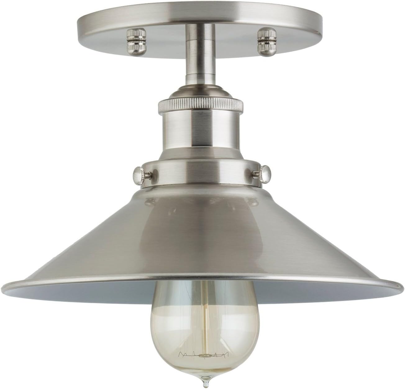Linea di Liara Andante Brushed Nickel Flush Mount Ceiling Light Fixture Farmhouse Rustic Flush Light Kitchen Lighting Bedroom Bathroom Hallway Light Fixtures Industrial Semi Flush Mount Lighting