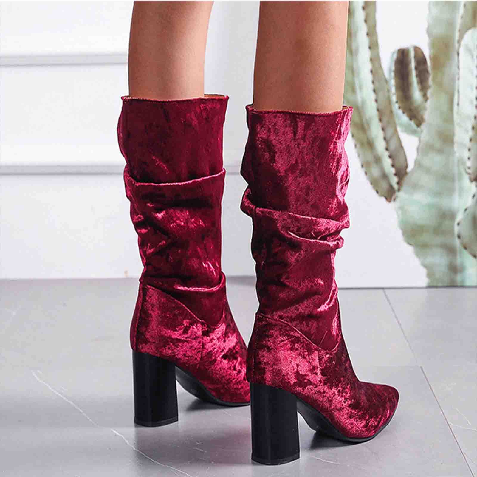 Stivali Eleganti Da Donna in Velluto Con Tacco Largo Stivali Lunghi  Elasticizzati in Pizzo Alla Moda Stivali Da Neve Caldi Antiscivolo  Invernali Scarpe Da Festa in Tinta Unita Da Donna,Rosso,41 : Amazon.it: