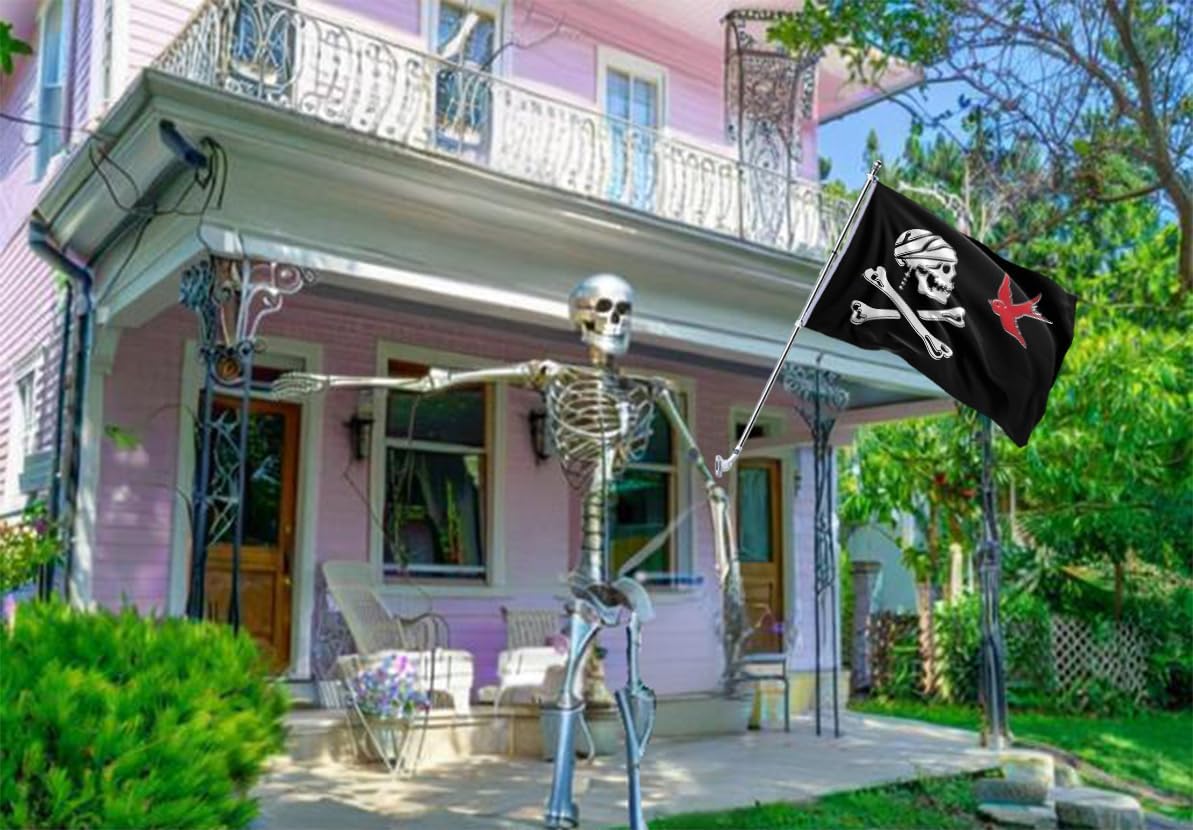 Double Sided Pirate Jack Sparrow Jolly Roger Flag 3x5FT Historical Pirate Flag Piracy Golden Age Halloween Banner Fade Proof Polyester with 2 Brass Grommets Indoor Outdoor