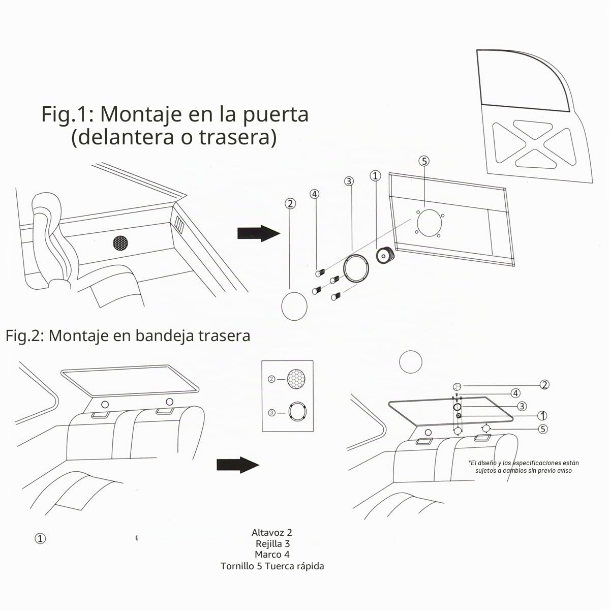 2 unidades, 4 pulgadas, 60 W, 2 vías, altavoces de alta fidelidad, para puertas de vehículo, estéreo, rango de frecuencia completo, coaxiales