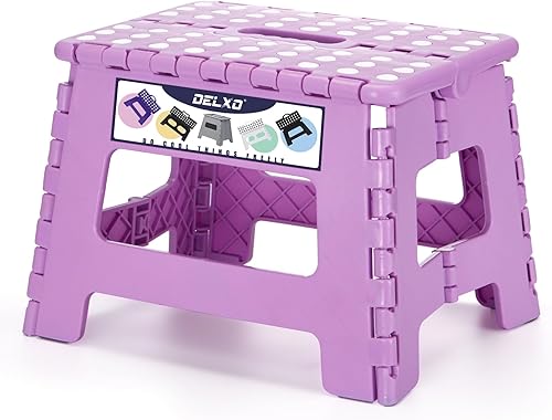 Miniatura 16 de Delxo Taburete plegable de 13 pulgadas de altura, taburete plegable resistente para adultos y niños, taburete pequeño plegable para cocina, 1 gris