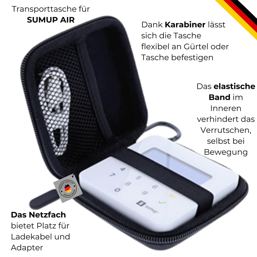 Tasche kompatibel mit SumUp Air Zahlungsterminal Schutzhülle Hartschale Hülle Aufbewahrung Kartenleser Stoßfest Staubdicht Wasserabweisend Transporttasche Zubehör Schwarz