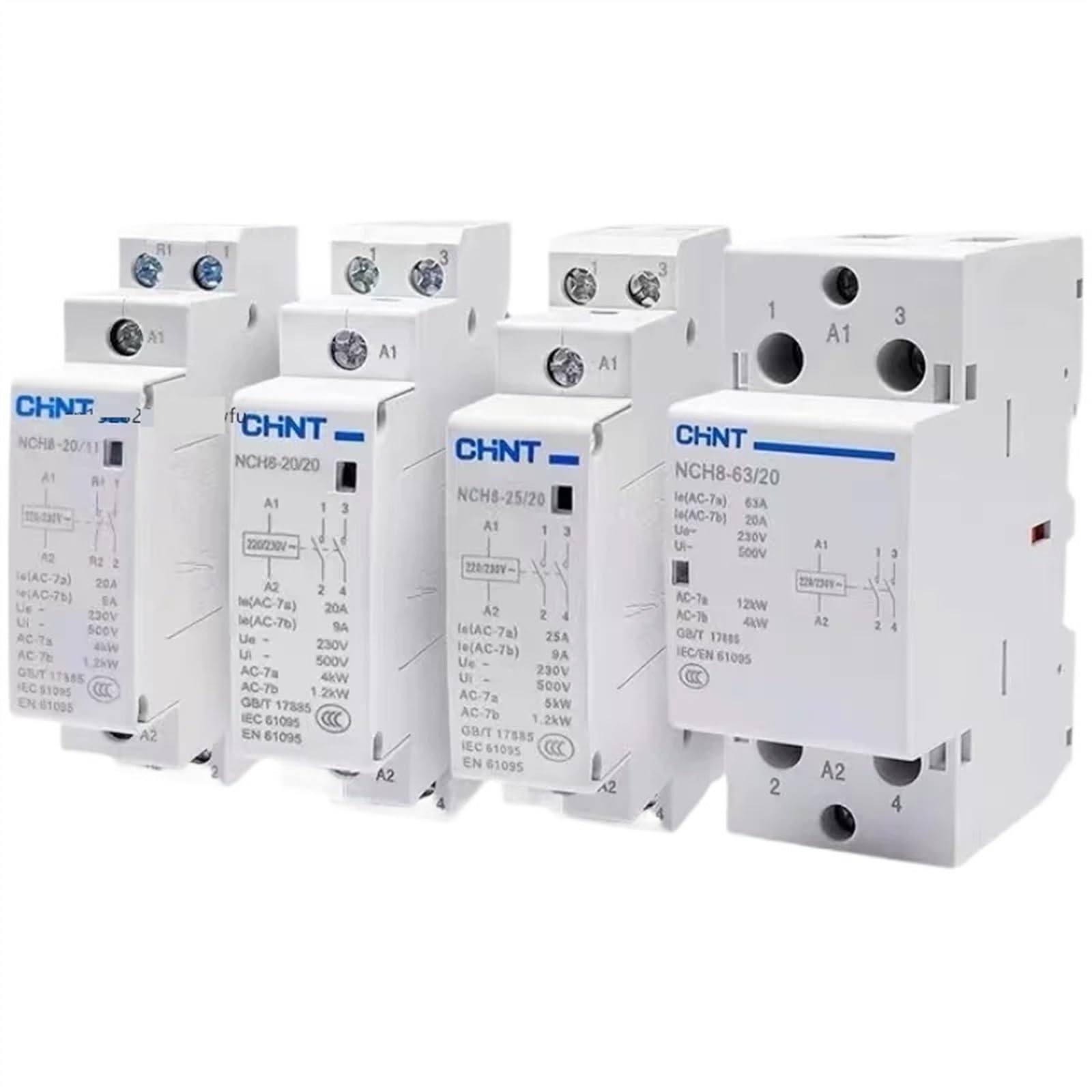 Contacteur miniature AC NCH8 63A pour rail DIN domestique 220V 2NO 2NC
