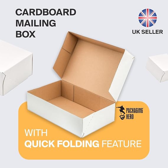 Packaging Hero 20 Pack White Cardboard Boxes 25x20x10 cm (10x8x4) – Corrugated Shipping & Mailing Boxes for Small Business, Royal Mail, Vinted – Postal Boxes for Posting, Gift & E-commerce