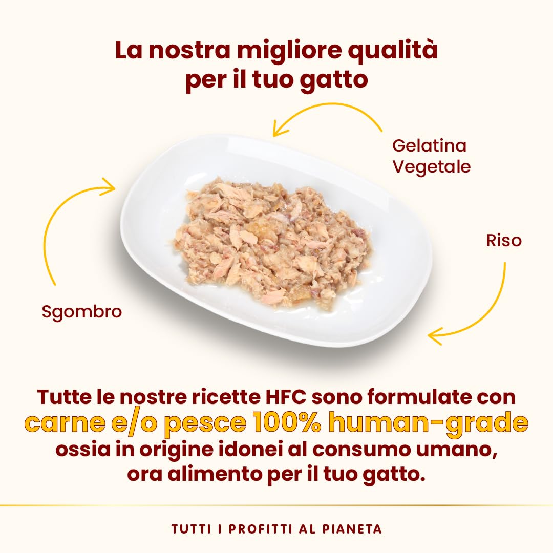 Almo Nature HFC Jelly - Alimento Umido per Gatti Adulti - Sgombro - Human-Grade, Gluten-Free, Monoproteico - 70g (Confezione da 24)