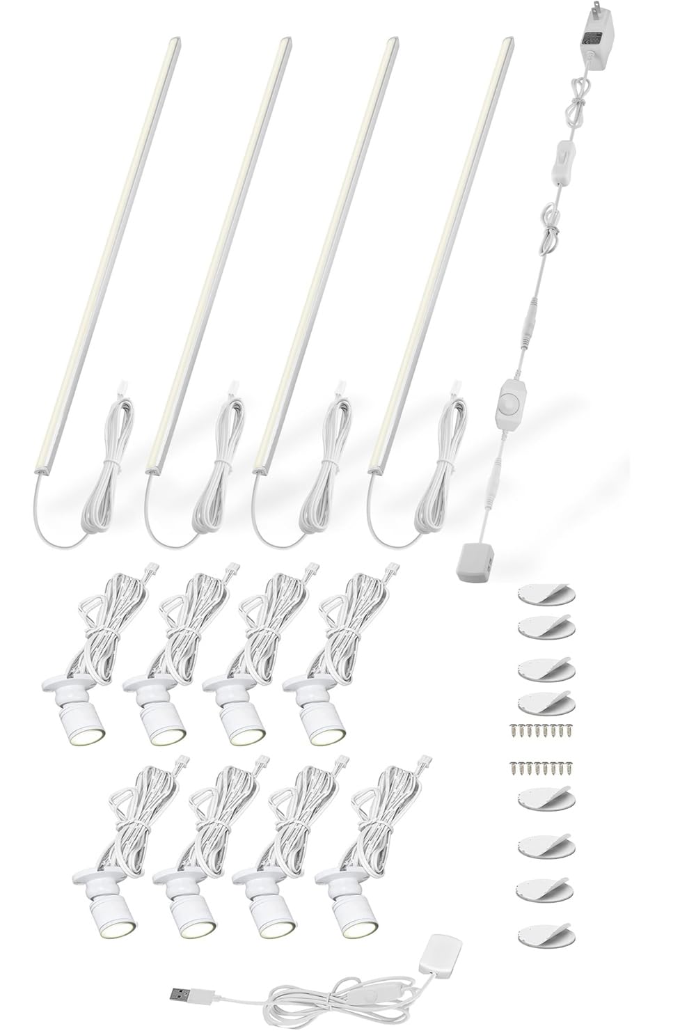 Cefrank Mini 8X USB Spot Lights with Ultra-Slim V-Shape 4pcs 12" LED Light Bars Kit(Dimmable, Warm White)