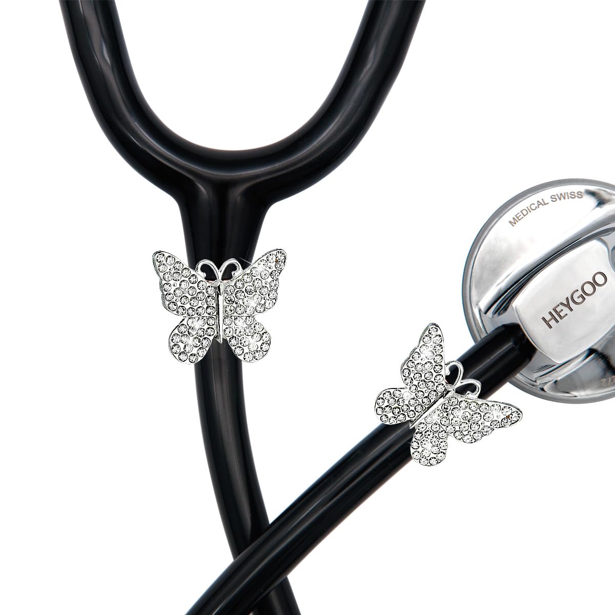 2 Pack Bling Butterfly Stethoscope Charms for Doctor Nurse, Stethoscope Id Name Tag with Bling Silvery Rhinestones