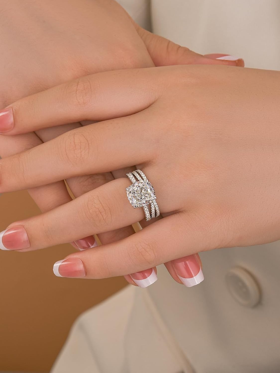 RODIFFY 5CT Pear Cut Engagement Ring/Ring Set for Women, S925 Silver Open Band 5A Cubic Zirconia Wedding Bridal Ring Set