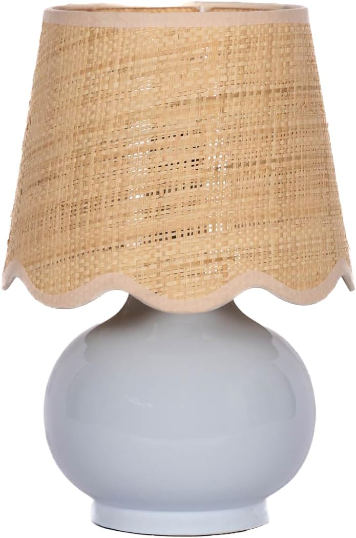 Benton Ceramic Table Lamp with Fabric Shade – 13" Bedside Accent Lamp for Bedroom, Living Room & Nightstand (Grey)