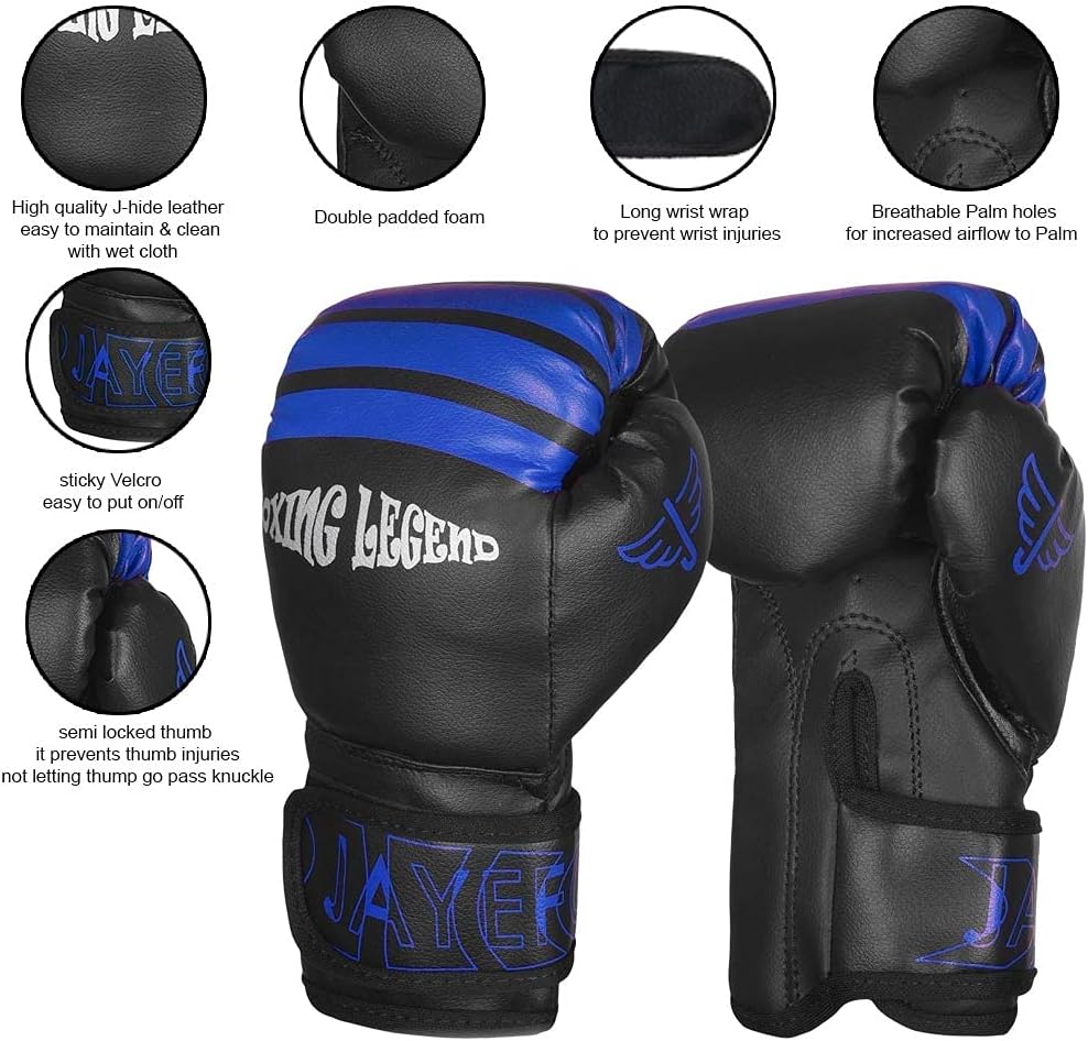 JAYEFO Kids Punching Bag Boxing Gloves Set for Children Boxing MMA Kickboxing Muay Thai Karate Punching Kick Ages 3-9 (Black/Blue) : Sports & Outdoors