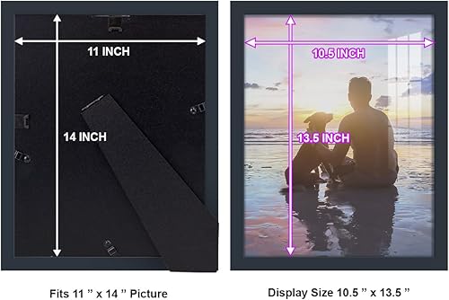 Miniatura 5 de Renditions Gallery Marco de fotos de 11 x 14 pulgadas, estilo moderno de alta gama, hecho de madera maciza y vidrio de alta definición, listo para