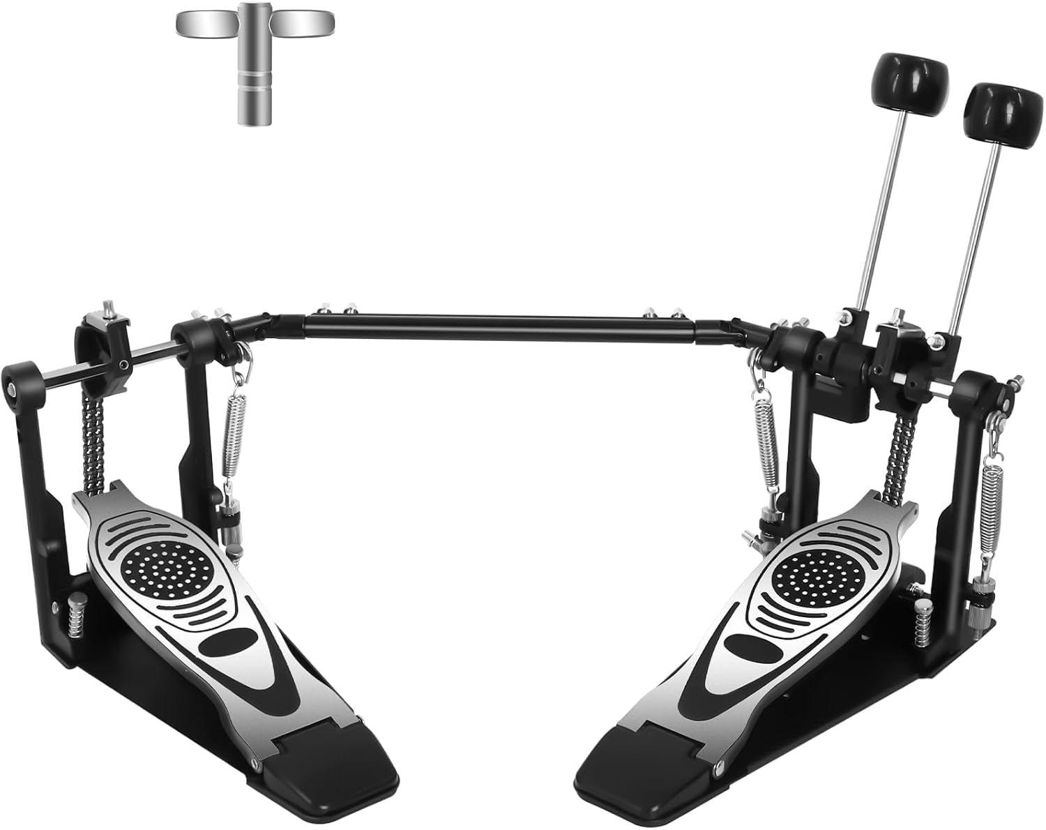 Doppel Bassdrum Pedal mit Doppelkettenantrieb, Kick-Pedal mit einstellbarer Feder- & Schlägelspannung, rutschfeste Bodenplatte, kompatibel mit akustischen & elektronischen Drumsets