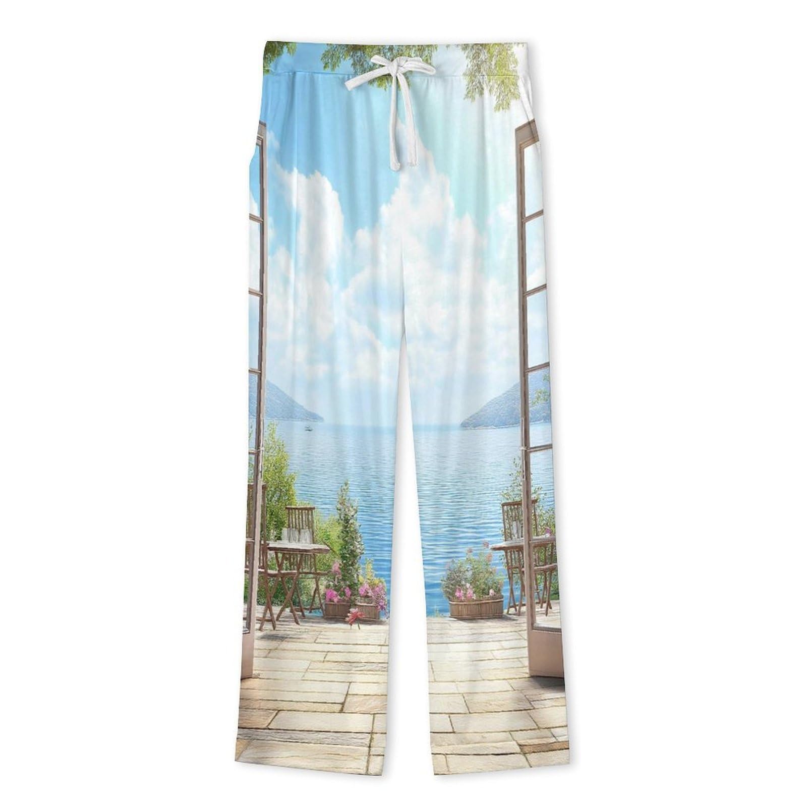 Completo Pigiama da Uomo - Giardino sul Mare Pigiama A Maniche Lunghe Abbigliamento da Casa 2 Pezzi Top + Pantaloni Morbido E Caldo Pigiama Autunnale E Invernale