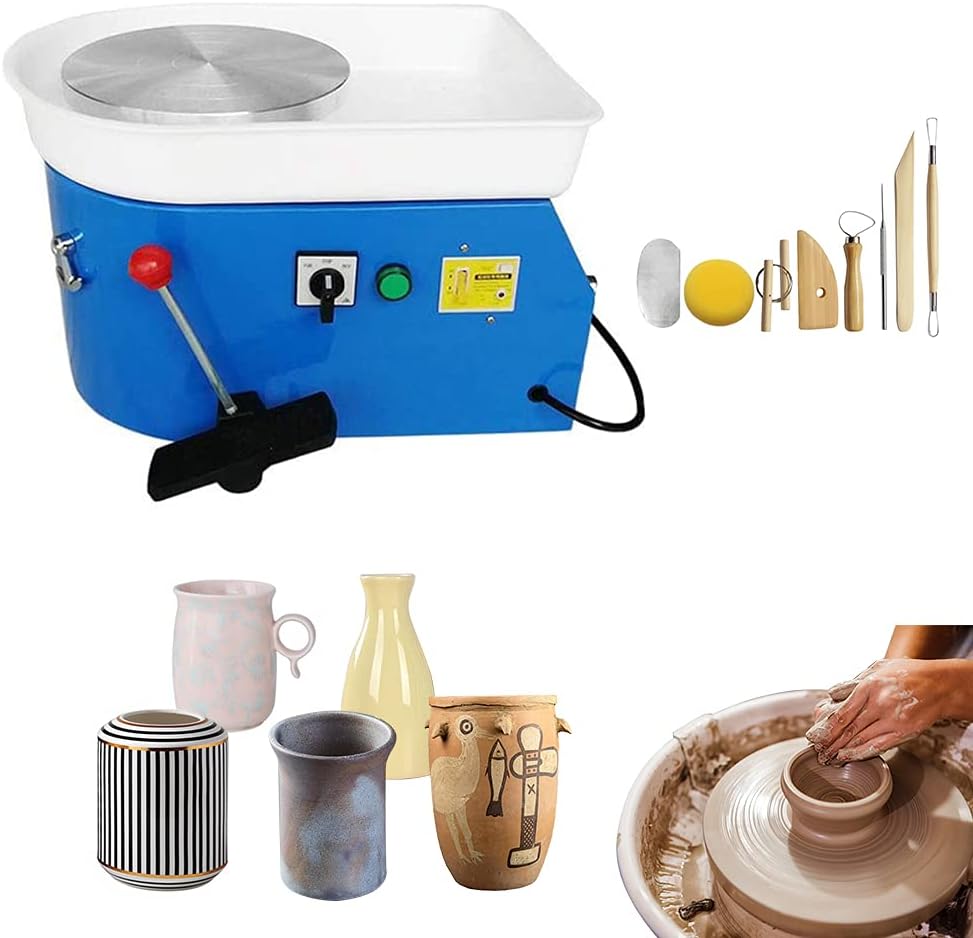 Pottery Forming Machine, Table Top Pottery Wheel Ceramics Clay Electric Pottery Wheel Tool Molding Machine 25CM 110V (Blue)