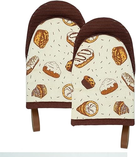 Folkulture Mini guantes de horno resistentes al calor (5.75 x 9) Juego de 2 guantes cortos para horno con lazo para colgar, guantes de horno o