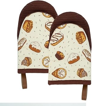 Folkulture Mini Oven Mitts Heat Resistant | 5.75 x 9 Set of 2 Short Oven Mitts with Hanging Loop | 100% Cotton Oven Gloves or Kitchen Mittens | Small Silicone Oven Mits or Baking Accesories