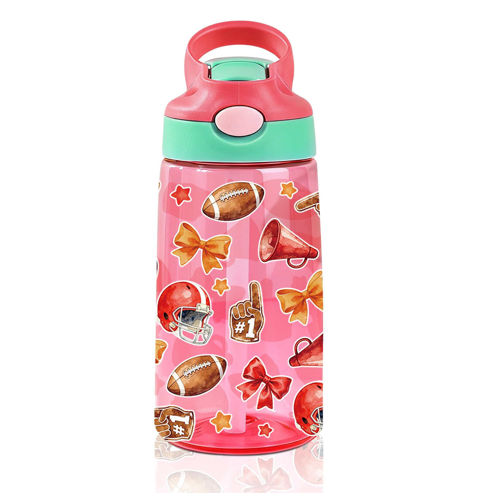 14oz Rugby Car Kids Water Bottle with Straw Lid - Football Water Bottles for Kids, Leakproof, Lightweight, Durable Plastic Bottles for School, Pop-Up Straw Cover, Gift Cup for Girls Boys (Rugby)