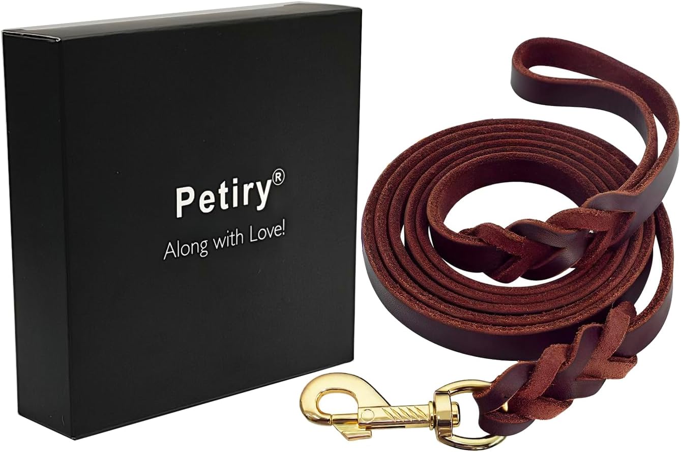 Soft Touch Collars Leather Braided Dog Leash, Brown 4ft x